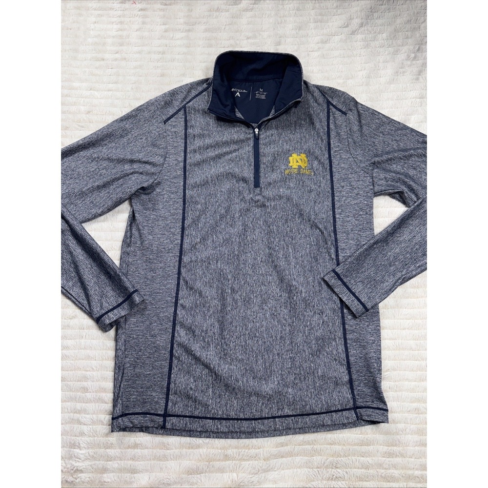Notre Dame Football Pullover Men's Size M Antigua Blue Gray 1/4 Zip EUC